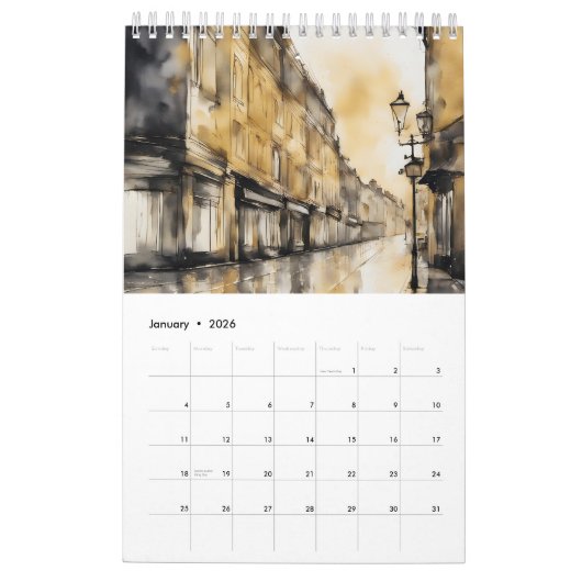 12 Month US Calendar カレンダー (1月 2026)