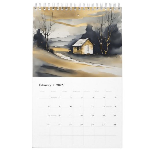 12 Month US Calendar カレンダー (2月 2026)