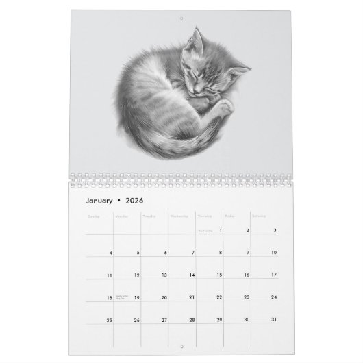 12 Months of Adorable Pencil Drawing Kittens カレンダー (1月 2026)