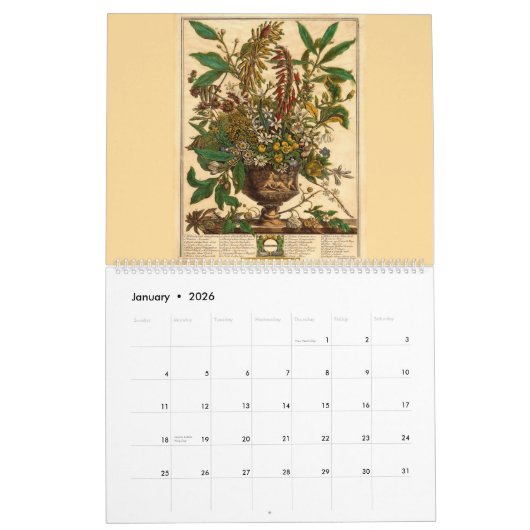 12 Months Of Flowers Baroque Rococo Botanical Art カレンダー (1月 2026)