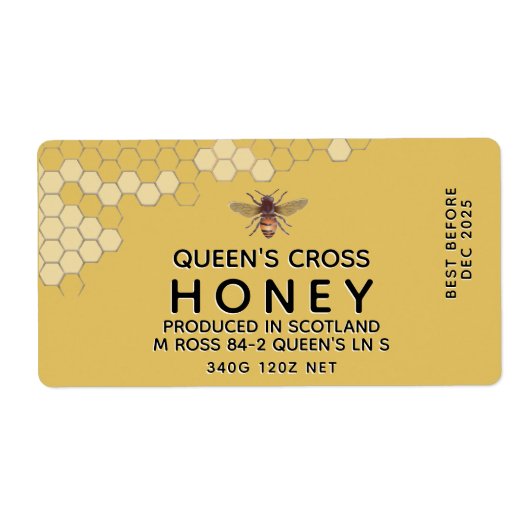 12 ozはちみつ16進jarラベル（ハニカムとビー付き） ラベル (正面)