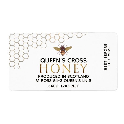 12 ozはちみつ16進jarラベル（ハニカムとビー付き） ラベル (正面)