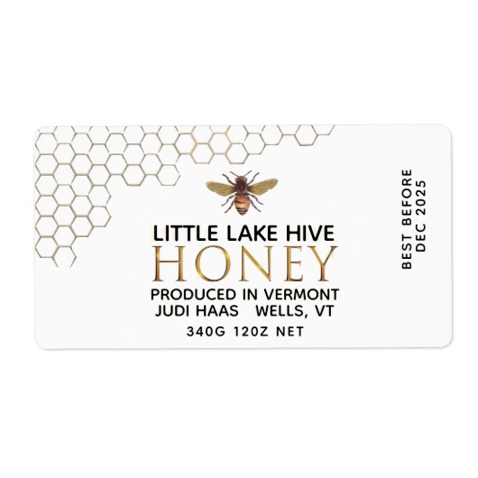 12 ozはちみつ16進jarラベル(ハニカムとビー付き) ラベル (正面)
