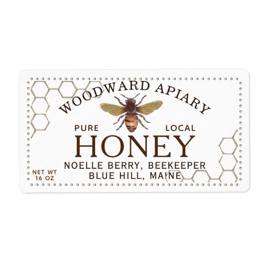 12 oz六角ハニーラベルとミツバチの巣状ハニカム ラベル (正面)