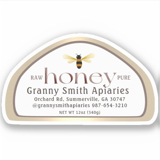12 oz Jar金ゴールド用のSkip形状のハニーラベル縁ど シール (正面)