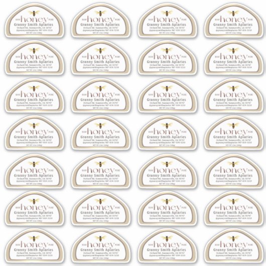 12 oz Jar金ゴールド用のSkip形状のハニーラベル縁ど シール (正面)