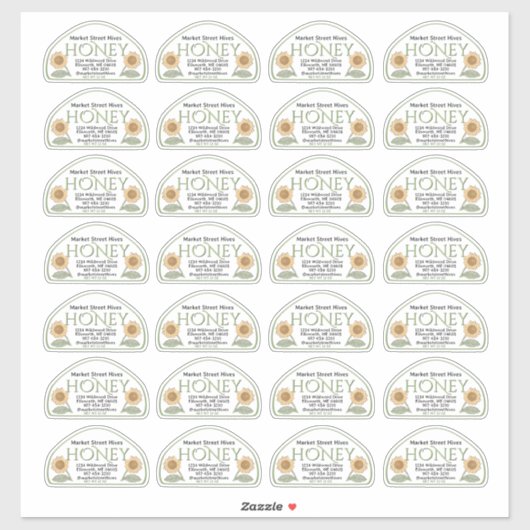 12 oz Skip形状ひまわりグリーン付きハニーラベル シール (シート)