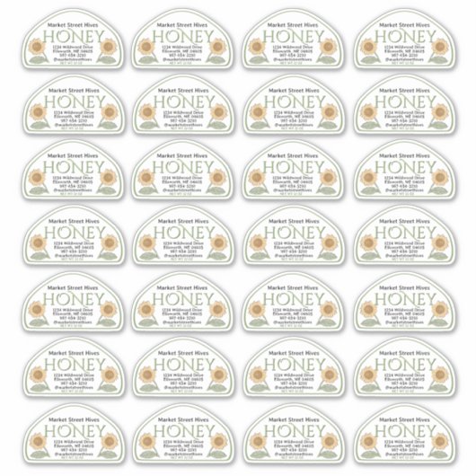 12 oz Skip形状ひまわりグリーン付きハニーラベル シール (正面)