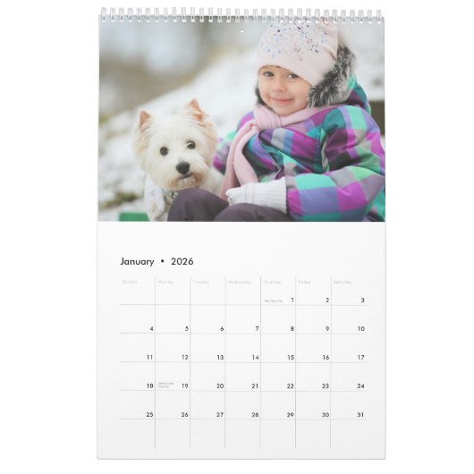 12 Photo Collage任意の年、名前、メッセージ2023 カレンダー (1月 2026)