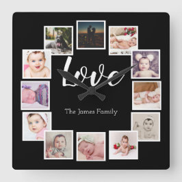 12 Photo Collage パーソナライズされた LOVE Family スクエア壁時計