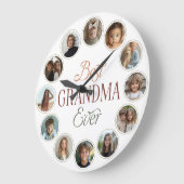 12 Photo Collage Best Grandma Ever ラージ壁時計 (傾斜)