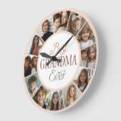 12 Photo Collage Best Grandma Ever Large Clock ラージ壁時計 (傾斜)