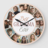12 Photo Collage Best Grandma Ever Large Clock ラージ壁時計 (正面)