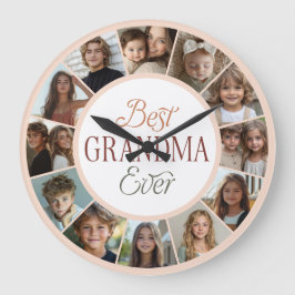 12 Photo Collage Best Grandma Ever Large Clock ラージ壁時計
