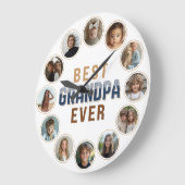 12 Photo Collage Best Grandpa Ever ラージ壁時計 (傾斜)