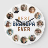 12 Photo Collage Best Grandpa Ever ラージ壁時計 (正面)