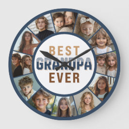 12 Photo Collage Best Grandpa Ever Large Clock ラージ壁時計