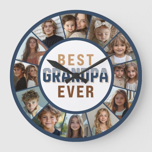 12 Photo Collage Best Grandpa Ever Large Clock ラージ壁時計 (正面)