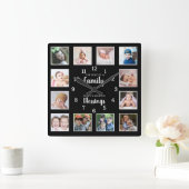 12 Photo Collage Family Love Blessings Quote Black スクエア壁時計 (ホーム)