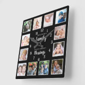 12 Photo Collage Family Love Blessings Quote Black スクエア壁時計 (傾斜)