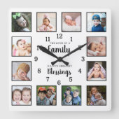 12 Photo Collage Family Love Blessings Quote White スクエア壁時計 (正面)