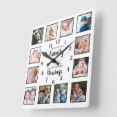12 Photo Collage Family Love Blessings Quote White スクエア壁時計 (傾斜)