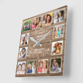 12 Photo Collage Family Name Moment Reclased Wood スクエア壁時計 (傾斜)