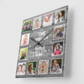 12 Photo Collage Family Quote Farmhouse Gray Wood スクエア壁時計 (傾斜)