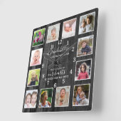 12 Photo Collage Grandchildren Quote Black Wood スクエア壁時計 (傾斜)