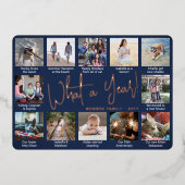 12 Photo Collage Navy Blueなんと1年！モダン 箔シーズンカード (正面)