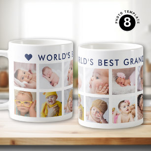 12 Photo Collage Navy Blue World's 最高の Grandpa コーヒーマグカップ