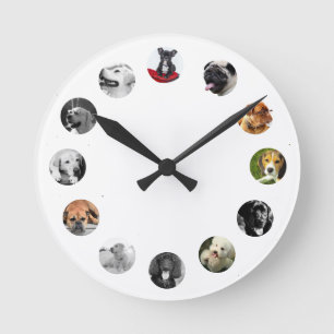 12 PHOTO COLLAGE PET Memorialお祝いof Life ラウンド壁時計