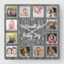 12 Photo Collage Rustic Gray Wood Grandkids Quote
