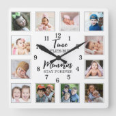 12 Photo Collage Time Flies Memories Stay Quote   スクエア壁時計 (正面)