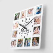 12 Photo Collage Time Flies Memories Stay Quote   スクエア壁時計 (傾斜)