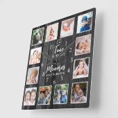12 Photo Collage Time Memories Quote Black Wood スクエア壁時計 (傾斜)