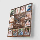 12 Photo Collage Time Memories Quote Dark Wood スクエア壁時計 (傾斜)