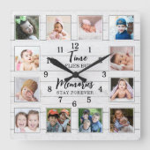 12 Photo Collage Time Memories Quote White Wood スクエア壁時計 (正面)