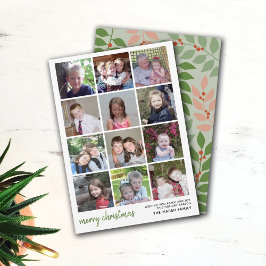 12 Photo Merry Christmas with sage botanical back シーズンカード