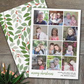 12 Photo Merry Christmas with sage botanical back シーズンカード
