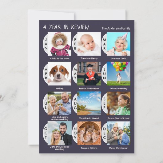 12-Photo Year Review Personalized Dark Blue シーズンカード (正面)