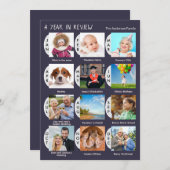 12-Photo Year Review Personalized Dark Blue シーズンカード (正面/裏面)