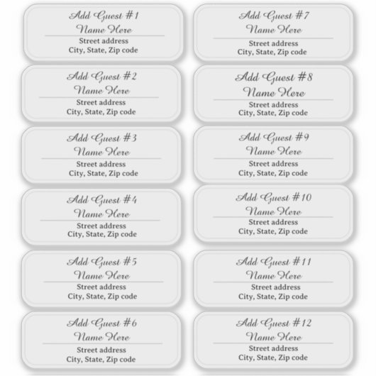 12 Script Guest Names Clear Address Labels シール (正面)