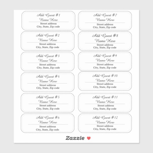 12 Script Guest Names Clear Address Labels シール (シート)