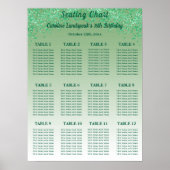 12 Table Seating Chart Template Green Glitter ポスター (正面)