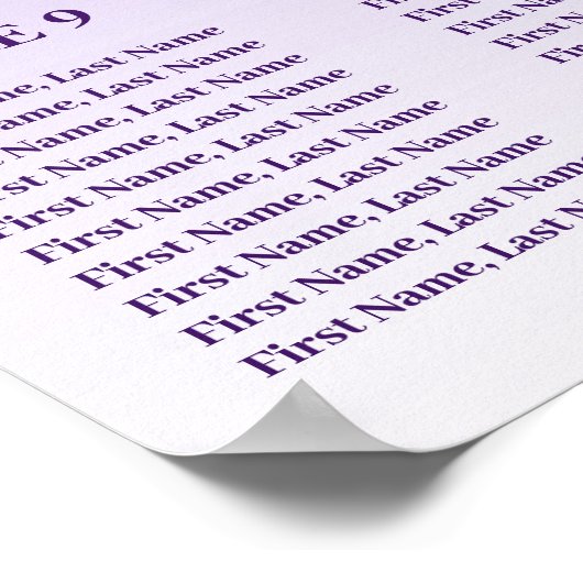 12 Table Seating Chart Template Purple Glitter ポスター (角)