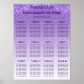 12 Table Seating Chart Template Purple Glitter ポスター (正面)