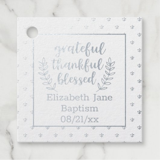 12 x光沢のある銀実在箔ありがとうバプテスマ フェイバータグ (正面)