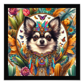 12"x12"ペットポートレートチワホアアートブラック フォトプリント           