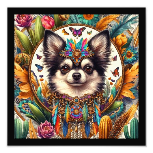 12"x12"ペットポートレートチワホアアートブラック フォトプリント            (正面)